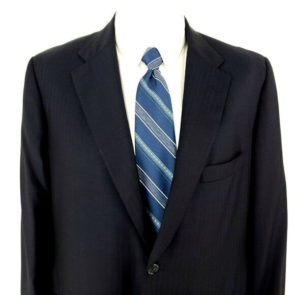 Holland‎ & Sherry Wool 2 Button Blazer 42R Blue Herringbone Surgical Cuff - Picture 1 of 11